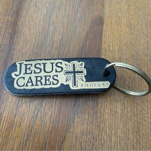 Jesus Cares Leather key chain